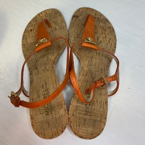 Micheal Kors Orange Leather and Cork Wedge Thong Sandal 9.5 - Picture 8 of 11
